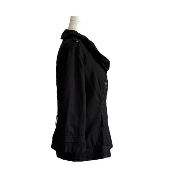 WHBM Jacket Black Zipper Front Ruffled Neck 3/4 Sleeve Utility Jacket Size 14 - Picture 4 of 12